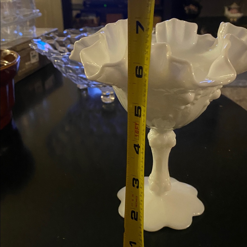 White Ruffled Milk Glass Compote - Picture 3 of 3